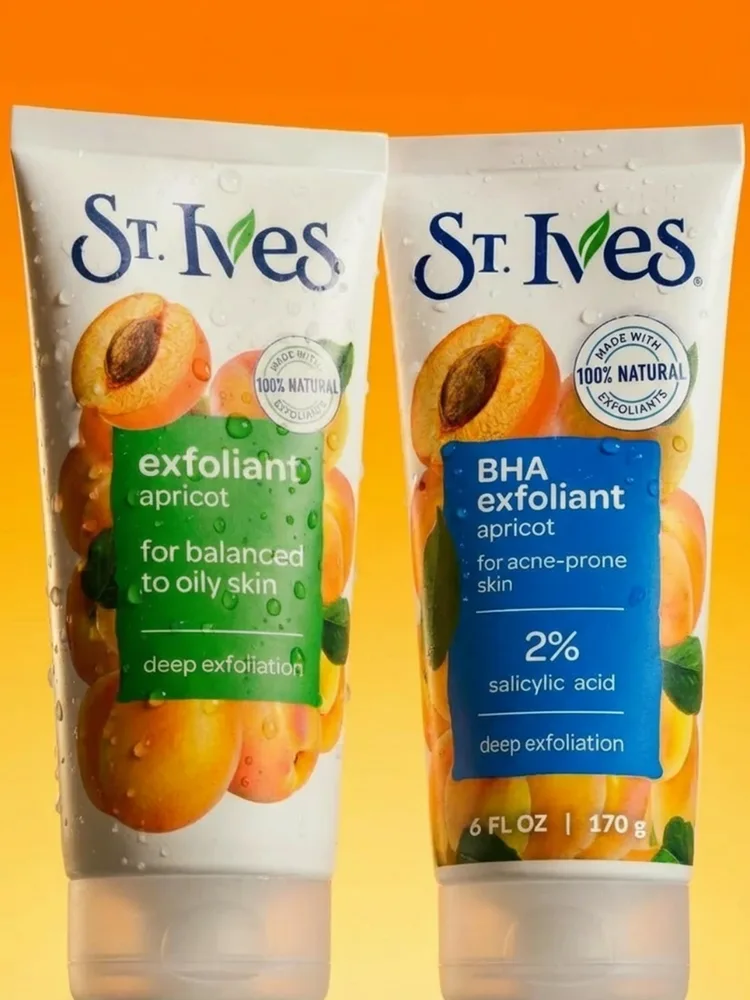 St. Ives Apricot Facial Scrub — retail POS card, product panel