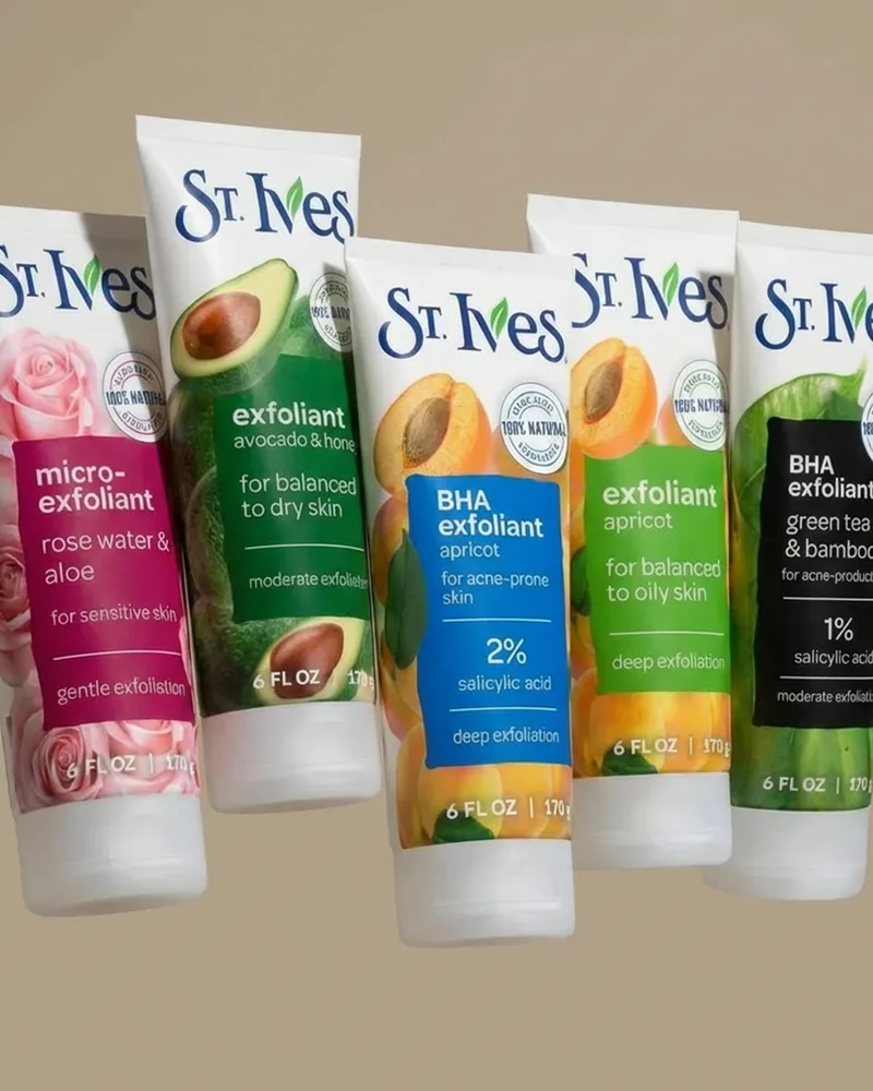 Full-range St. Ives scrub lineup — product panel