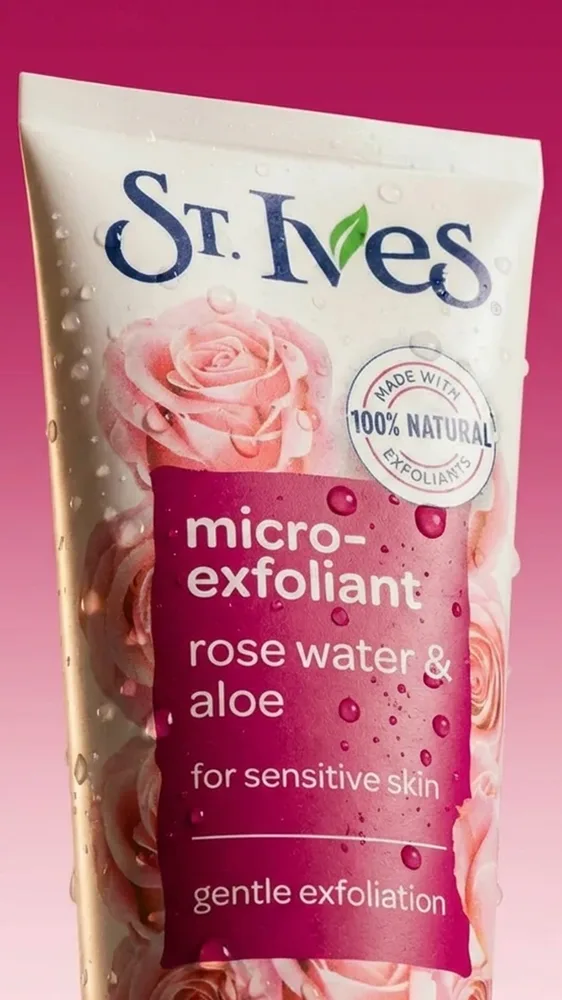 St. Ives Rose Water & Aloe scrub — story format, product panel
